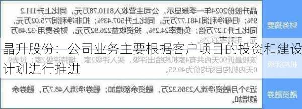 晶升股份：公司业务主要根据客户项目的投资和建设计划进行推进