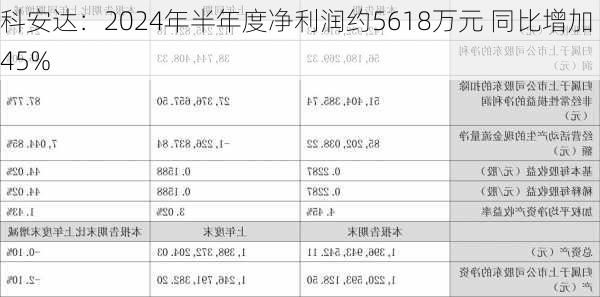 科安达：2024年半年度净利润约5618万元 同比增加45%