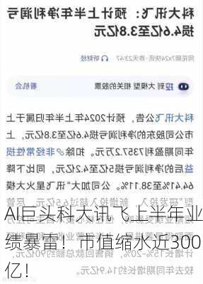 AI巨头科大讯飞上半年业绩暴雷！市值缩水近300亿！