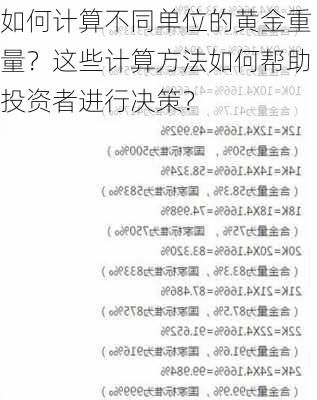 如何计算不同单位的黄金重量？这些计算方法如何帮助投资者进行决策？