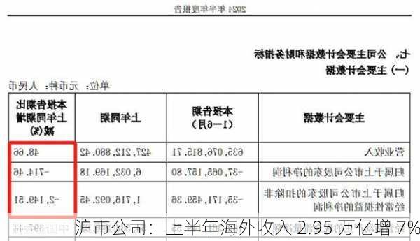 沪市公司：上半年海外收入 2.95 万亿增 7%