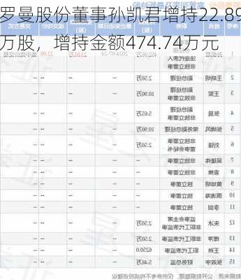 罗曼股份董事孙凯君增持22.89万股，增持金额474.74万元