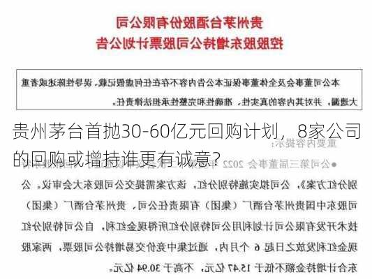 贵州茅台首抛30-60亿元回购计划，8家公司的回购或增持谁更有诚意？