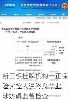 新三板挂牌机构一正保险实控人遭终身禁业，涉妨碍监督检查