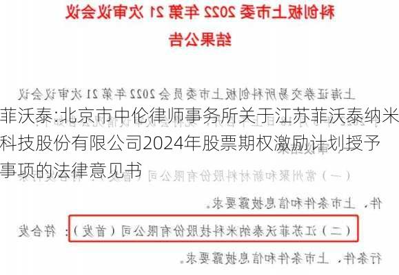 菲沃泰:北京市中伦律师事务所关于江苏菲沃泰纳米科技股份有限公司2024年股票期权激励计划授予事项的法律意见书