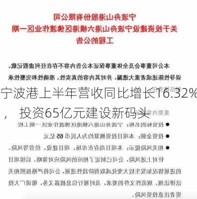 宁波港上半年营收同比增长16.32% ， 投资65亿元建设新码头