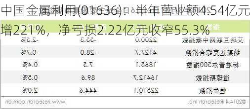 中国金属利用(01636)：半年营业额4.54亿元增221%，净亏损2.22亿元收窄55.3%