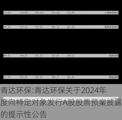 青达环保:青达环保关于2024年度向特定对象发行A股股票预案披露的提示性公告