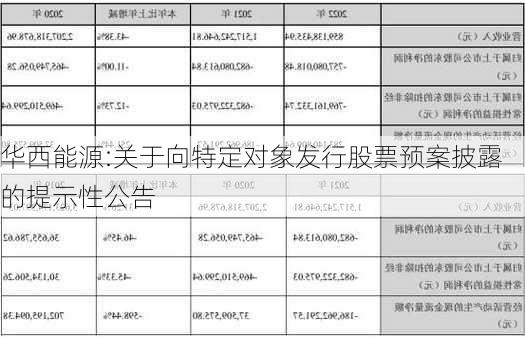 华西能源:关于向特定对象发行股票预案披露的提示性公告