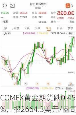 COMEX黄金期货跌0.45%，报2664.3美元/盎司