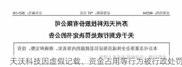 天沃科技因虚假记载、资金占用等行为被行政处罚