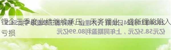 锂企三季度业绩继续承压，天齐锂业、盛新锂能陷入亏损