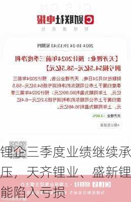 锂企三季度业绩继续承压，天齐锂业、盛新锂能陷入亏损