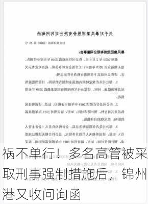 祸不单行！多名高管被采取刑事强制措施后，锦州港又收问询函