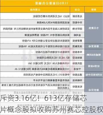 斥资3.16亿！613亿存储芯片概念股拟收购苏州赛芯控股权