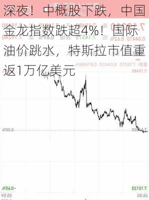 深夜！中概股下跌，中国金龙指数跌超4%！国际油价跳水，特斯拉市值重返1万亿美元