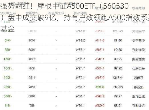 强势翻红！摩根中证A500ETF（560530）盘中成交破9亿，持有户数领跑A500指数系列基金