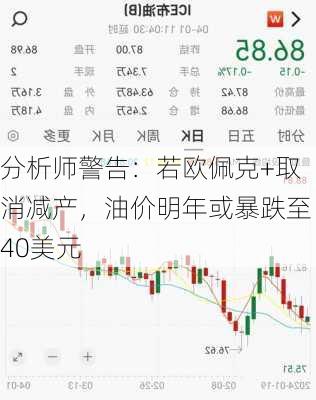 分析师警告：若欧佩克+取消减产，油价明年或暴跌至40美元