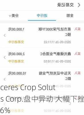 Bioceres Crop Solutions Corp.盘中异动 大幅下挫5.26%