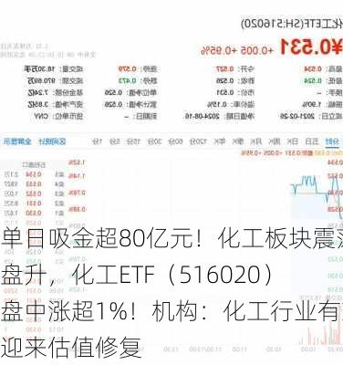 单日吸金超80亿元！化工板块震荡盘升，化工ETF（516020）盘中涨超1%！机构：化工行业有望迎来估值修复