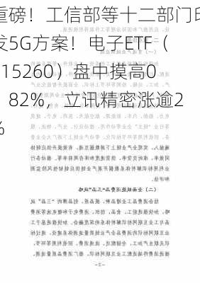 重磅！工信部等十二部门印发5G方案！电子ETF（515260）盘中摸高0．82%，立讯精密涨逾2%