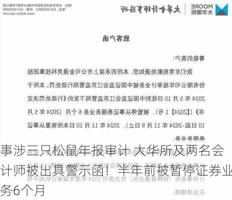 事涉三只松鼠年报审计 大华所及两名会计师被出具警示函！半年前被暂停证券业务6个月