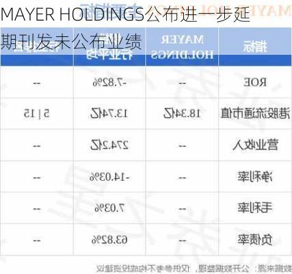 MAYER HOLDINGS公布进一步延期刊发未公布业绩